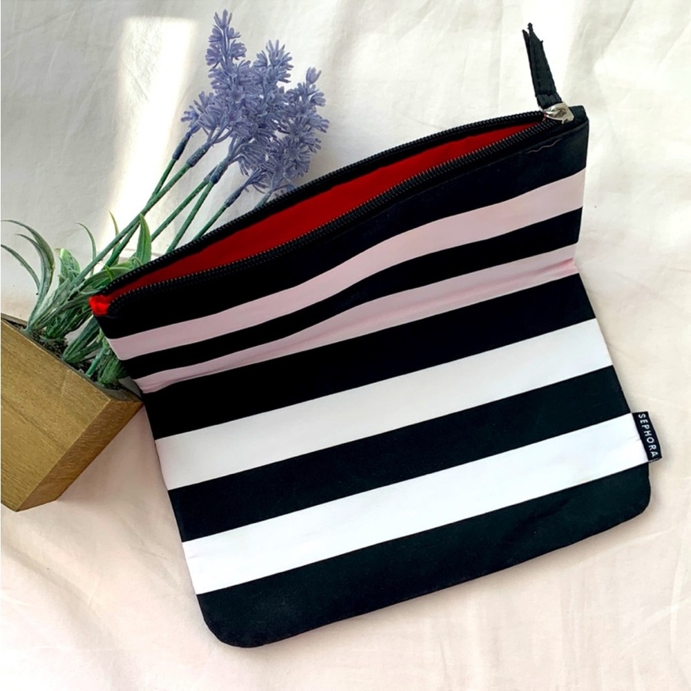 Sephora makeup/cosmetic bag, black/white/red, OS. Free with purchase.